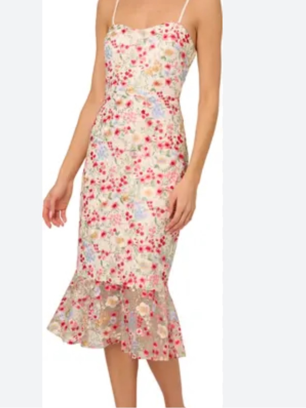 Adrianna Papell Ivory Floral Embroidered Spaghetti-Strap Midi Dress - Picture 3 of 7